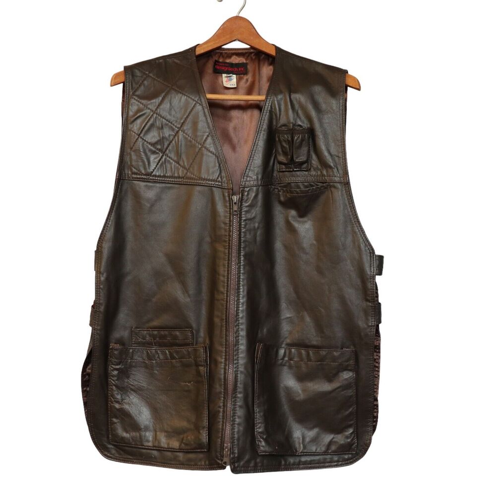Vintage KAY OHYE Trap Shooting Hunting Shotgun Leather Vest MADE IN USA Size XL